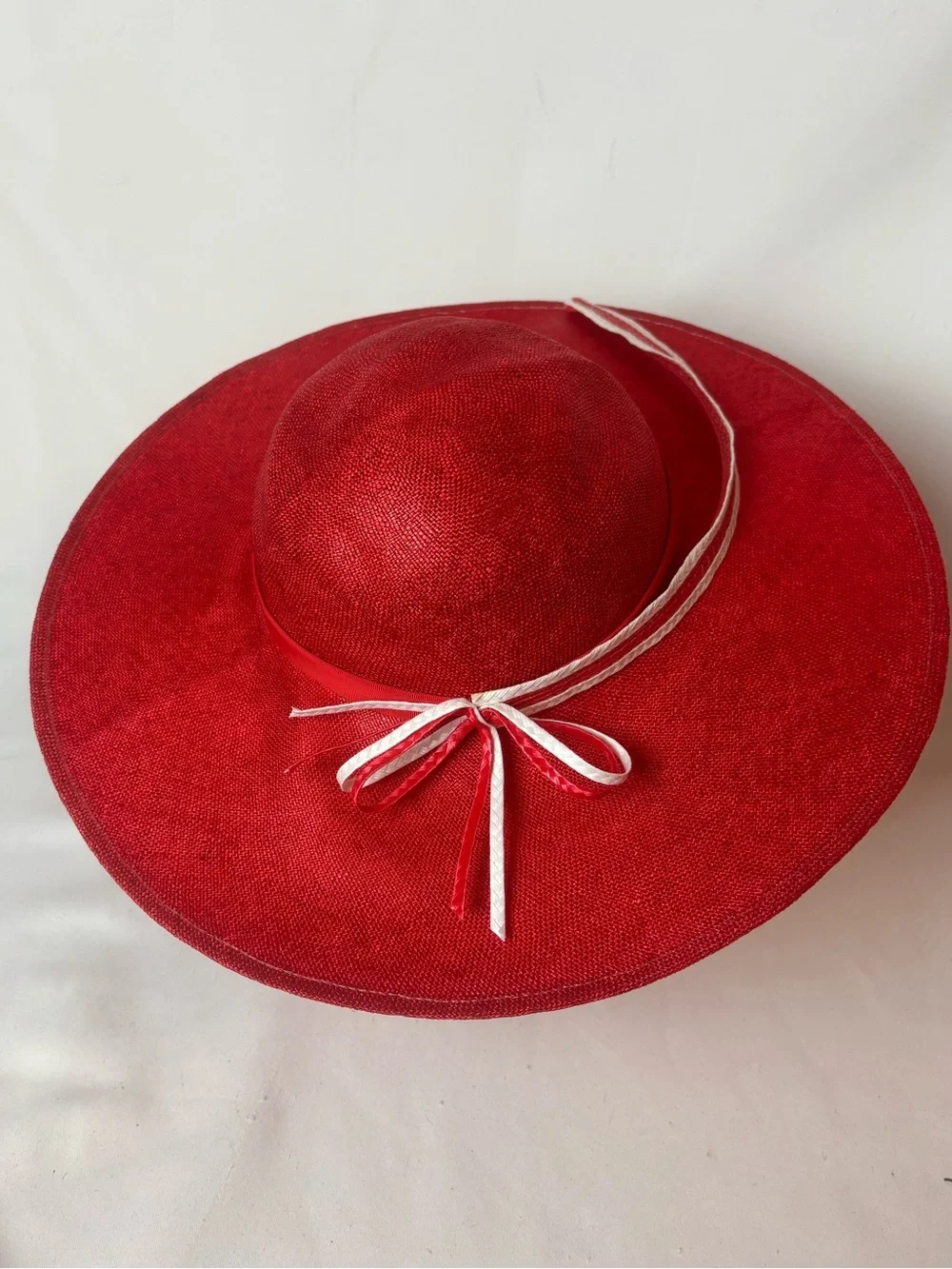 NWT Vintage Sylvia Red Straw Wide Brim Hat 1960’s Retro New Old Stock - Picture 2 of 6